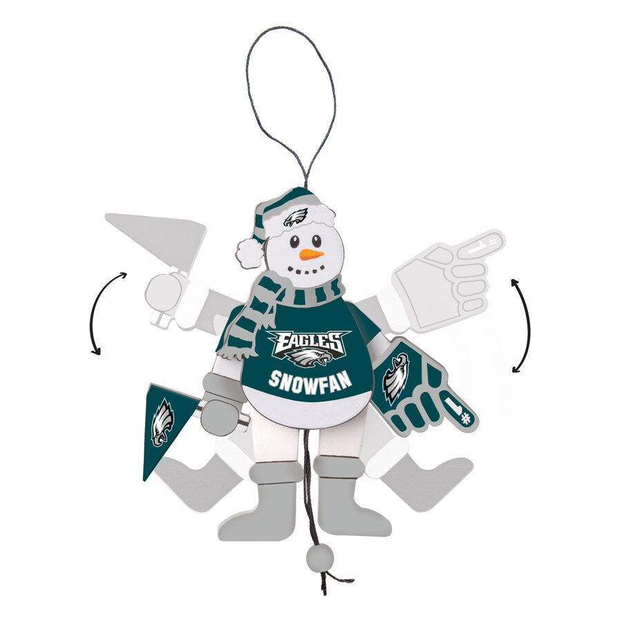 Philadelphia Eagles Wooden Snowman Cheer Ornament