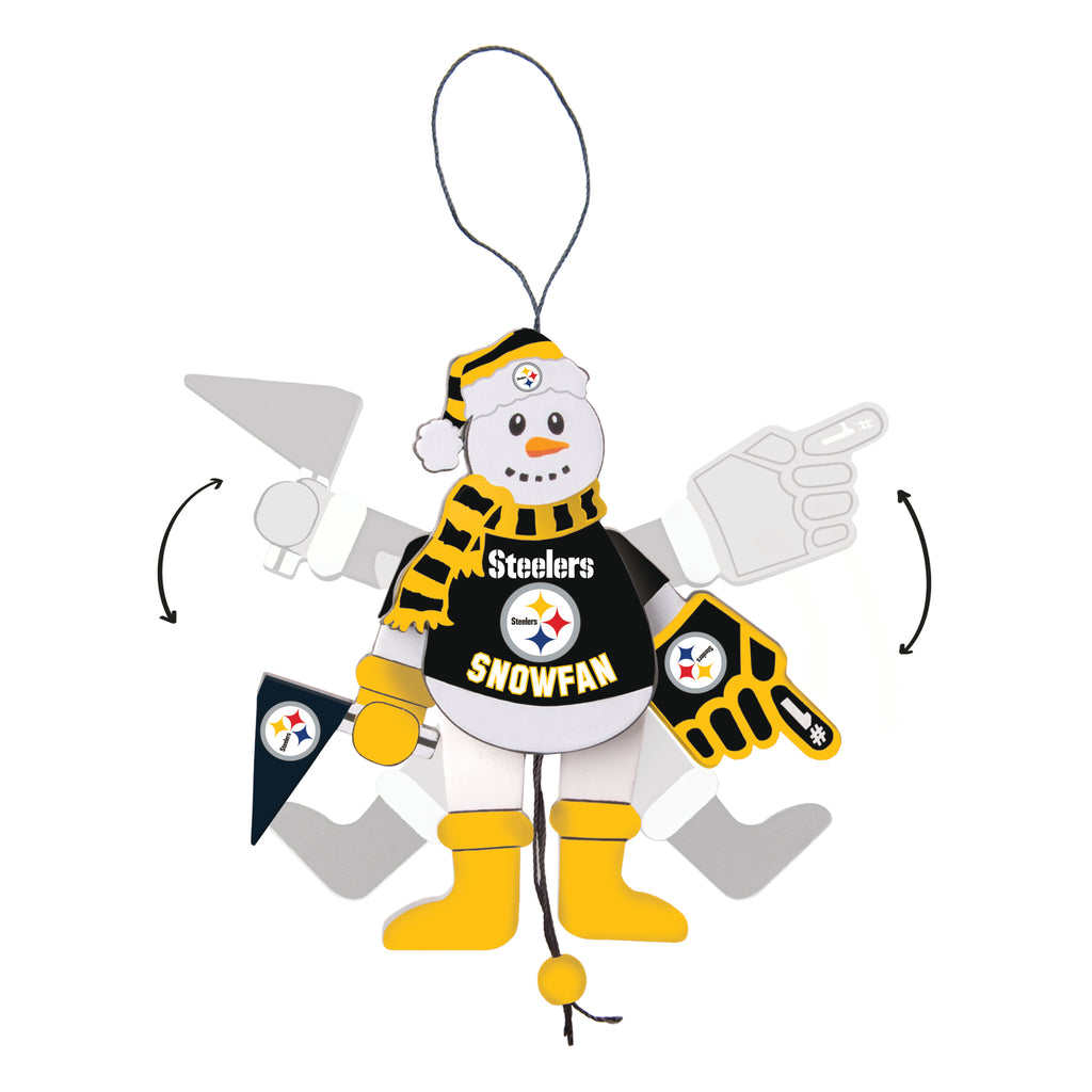Pittsburgh Steelers Wooden Snowman Cheer Ornament