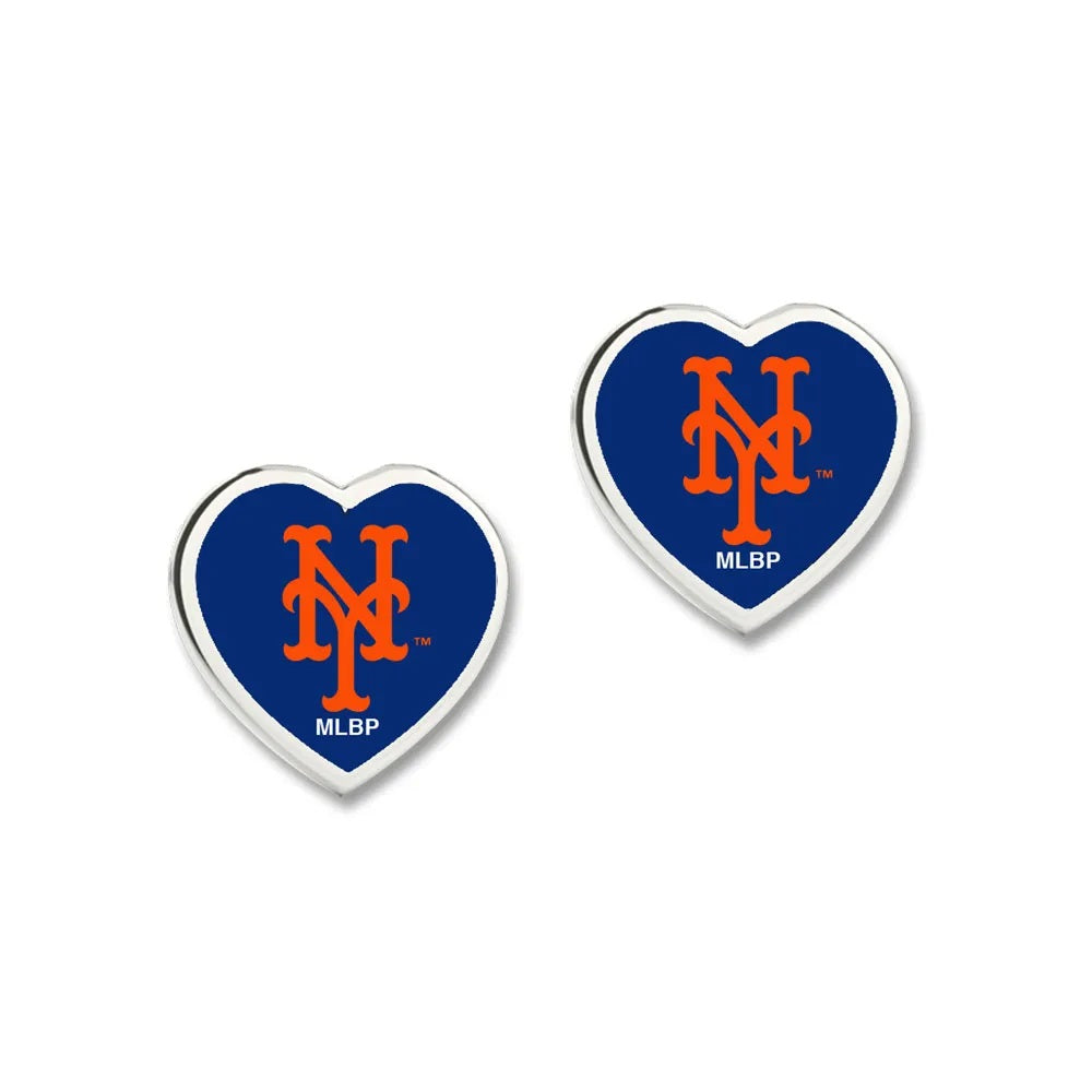 New York Mets Earrings - Heart Post