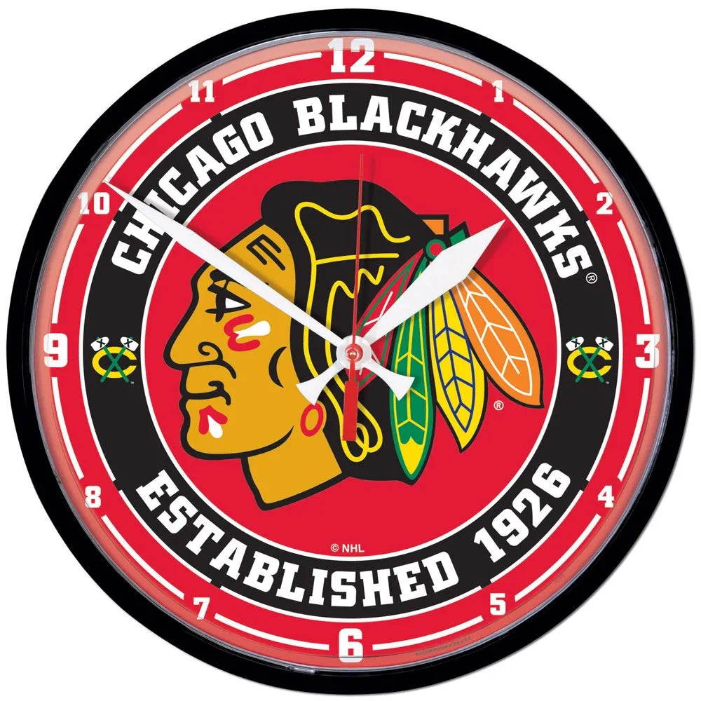 Chicago Blackhawks 12.75" Black Rim Wall Clock