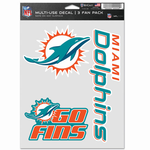 Miami Dolphins 3pc Fan Multi Use Decal Set