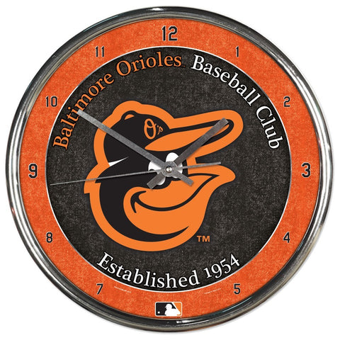 Baltimore Orioles Round Chrome Clock