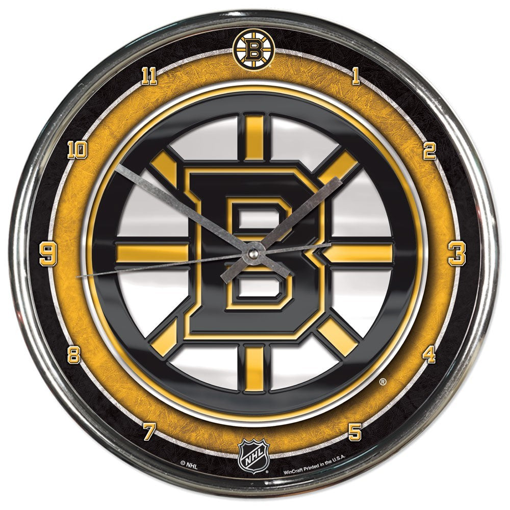 Boston Bruins Round Chrome Clock