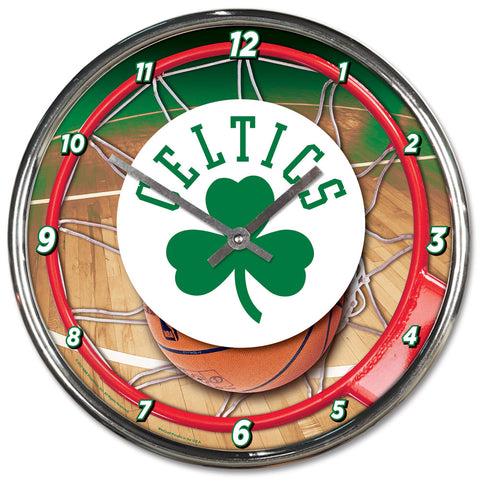 Boston Celtics Round Chrome Clock