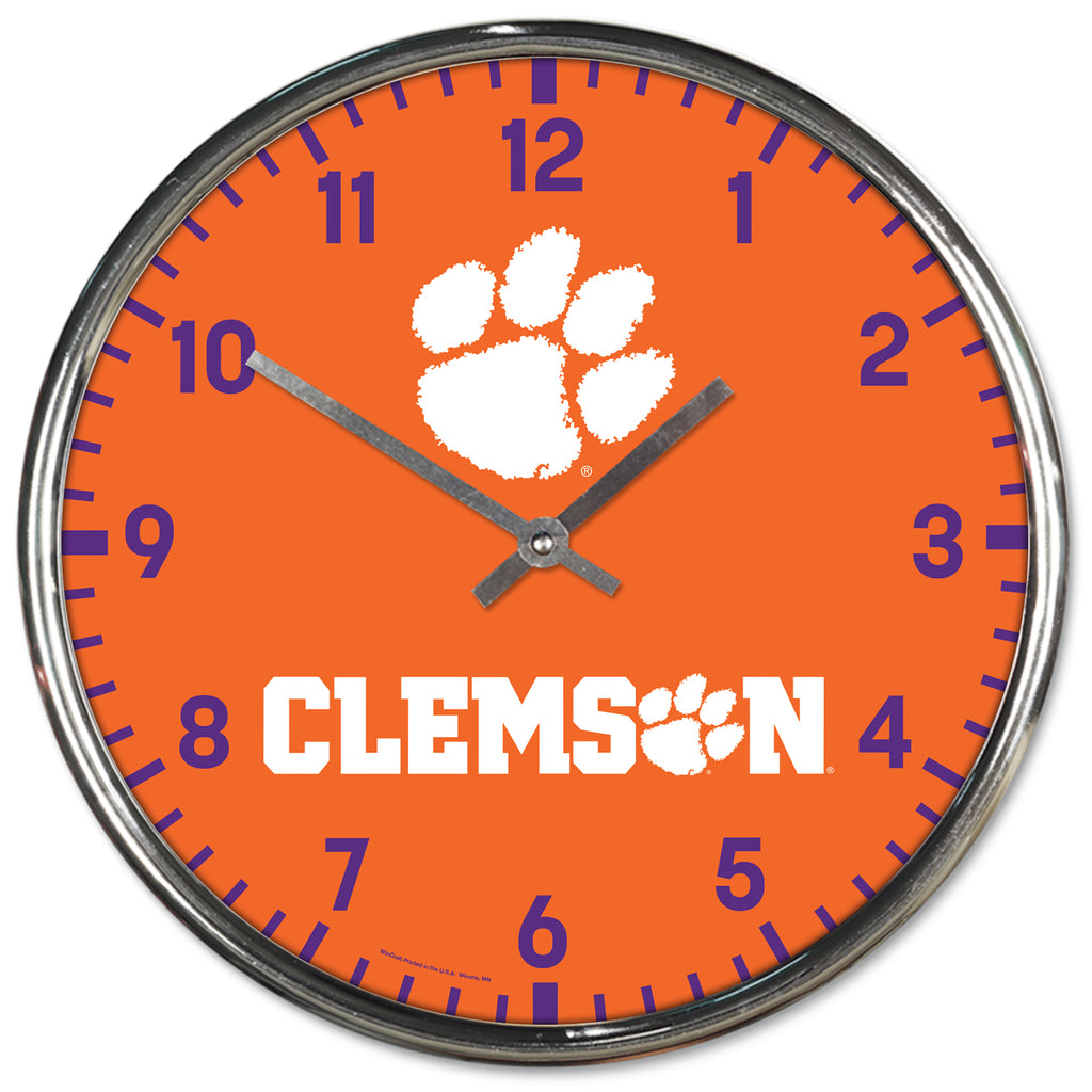 Clemson Tigers Round Chrome Clock