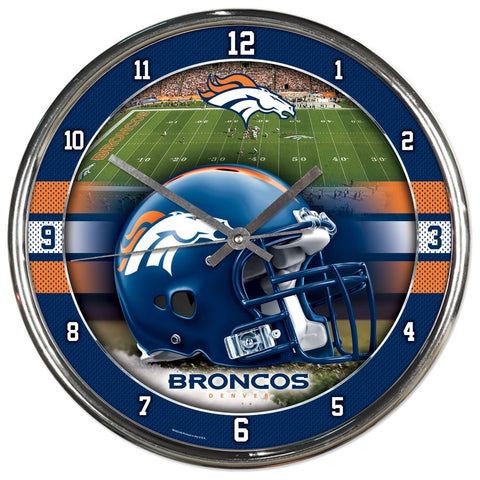 Denver Broncos Round Chrome Clock