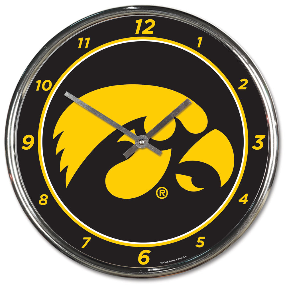 Iowa Hawkeyes Round Chrome Clock