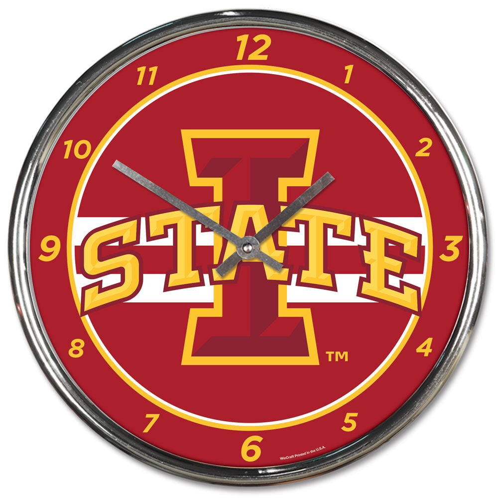 Iowa State Cyclones Round Chrome Clock