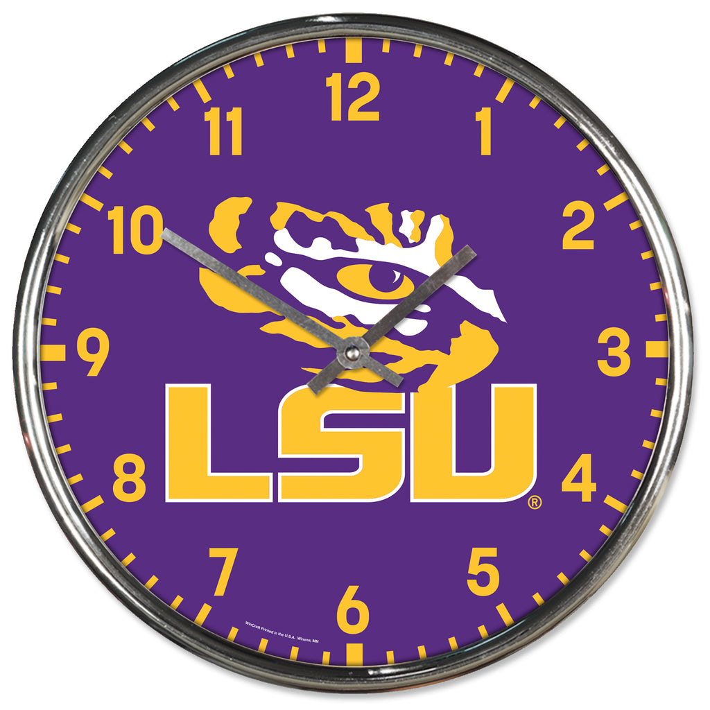 LSU Tigers Round Chrome Clock