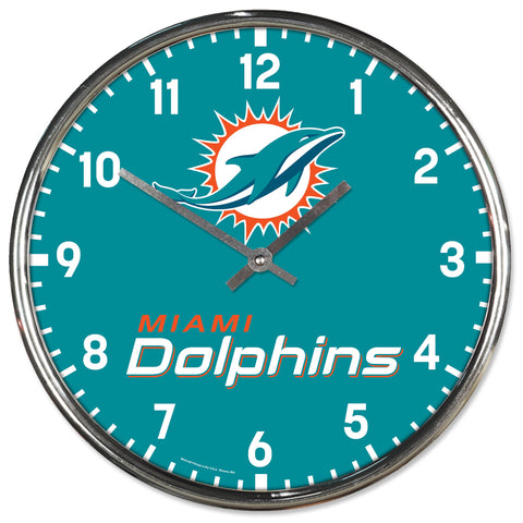 Miami Dolphins Round Chrome Clock