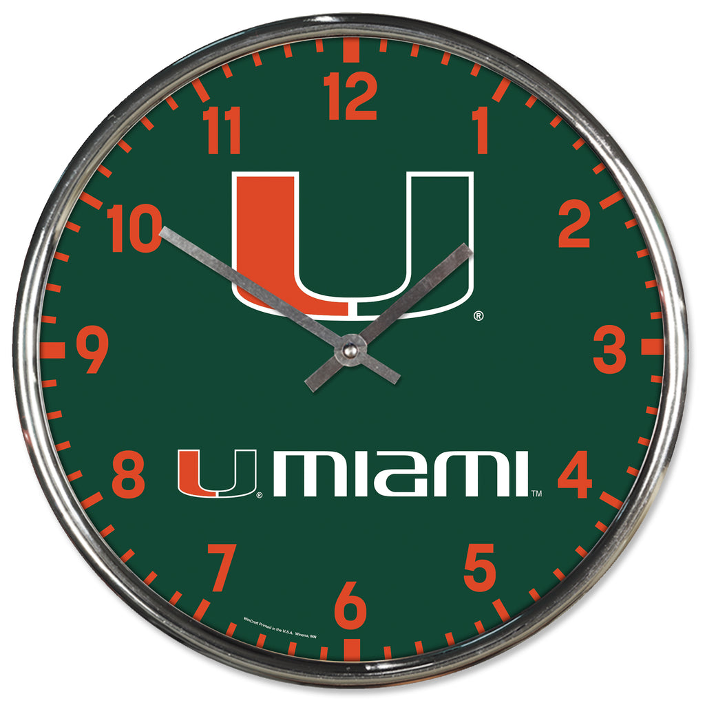Miami Hurricanes Round Chrome Clock