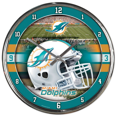 Miami Dolphins Round Chrome Clock