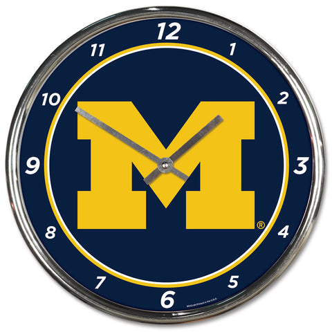 Michigan Wolverines Round Chrome Clock