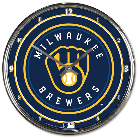 Milwaukee Brewers Round Chrome Clock