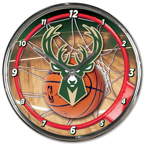 Milwaukee Bucks Round Chrome Clock