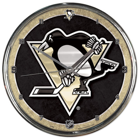 Pittsburgh Penguins Round Chrome Clock