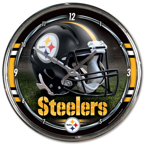 Pittsburgh Steelers Round Chrome Clock