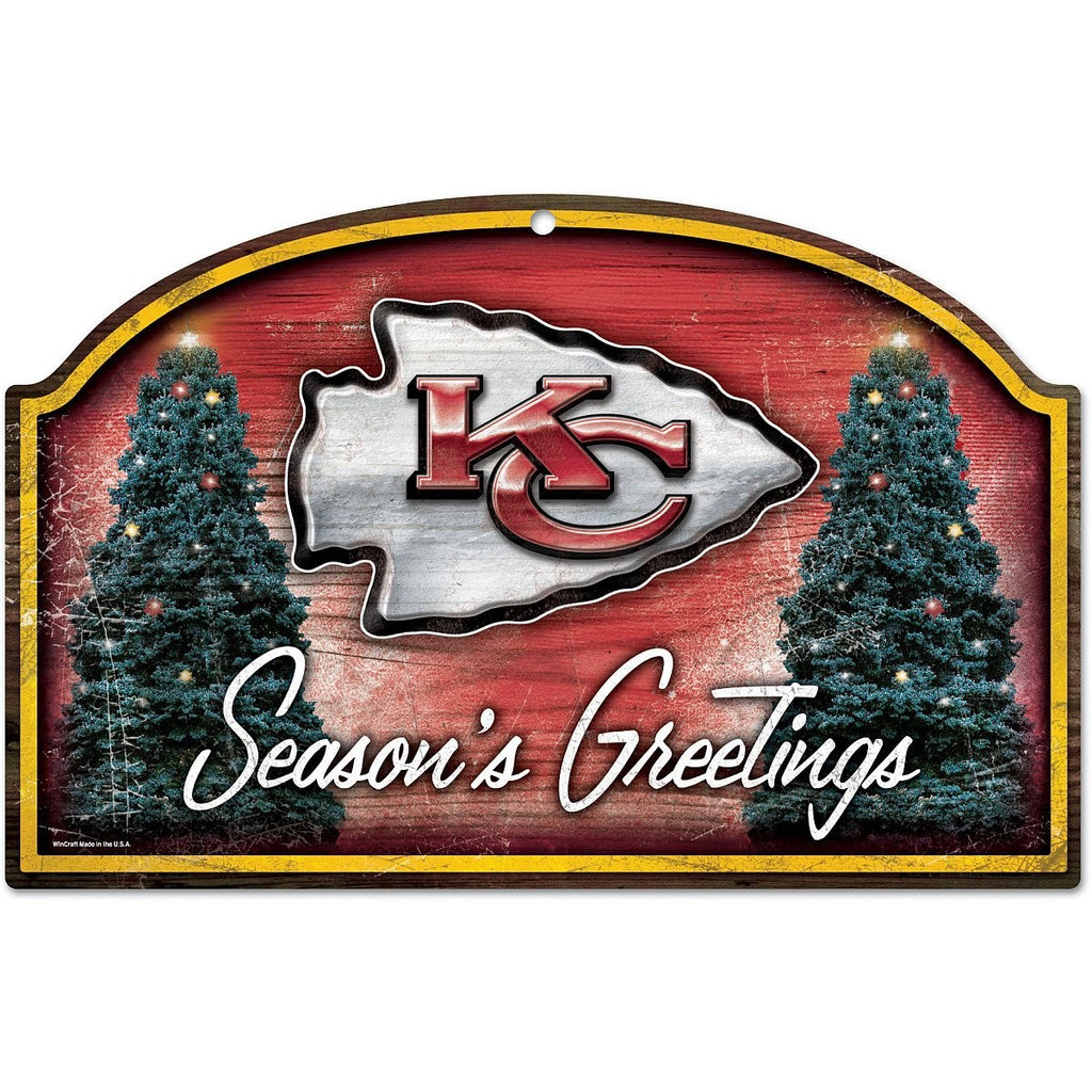 Kansas City Chiefs Season's Greetings Wooden Sign