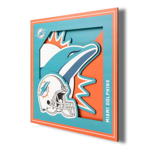 Miami Dolphins 12" x 12" 3D Logo Wall Art