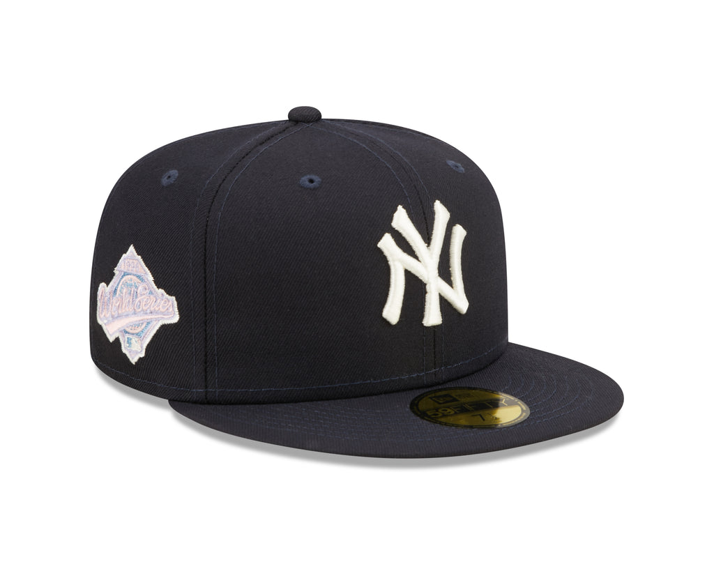New York Yankees 99 WS 59FIFTY New Era Navy Fitted Hat Pink Bottom