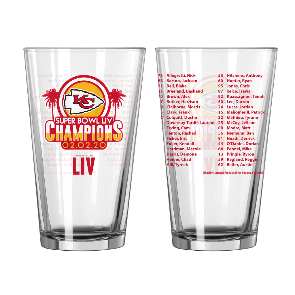 Kansas City Chiefs Super Bowl LIV Champion 16oz Roster Pint Glass