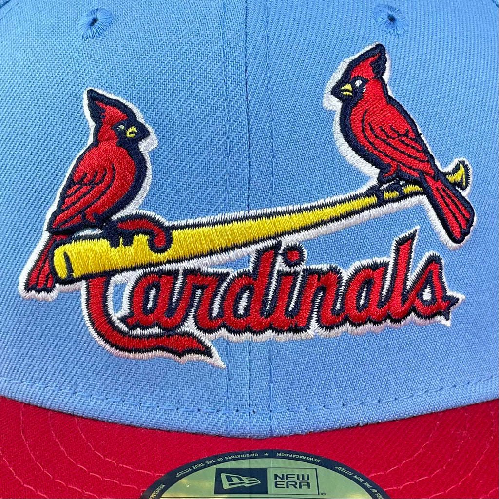 St Louis Cardinals Sky Blue Navy Busch Stadium Final Season New Era 59FIFTY Fitted Sky Blue | Navy / Radiant Red | Snow White | Ombre Gold | Midnight