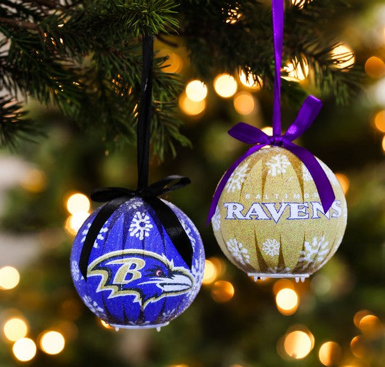 Baltimore Ravens LED Light Up Christmas Ornaments - Set of 6