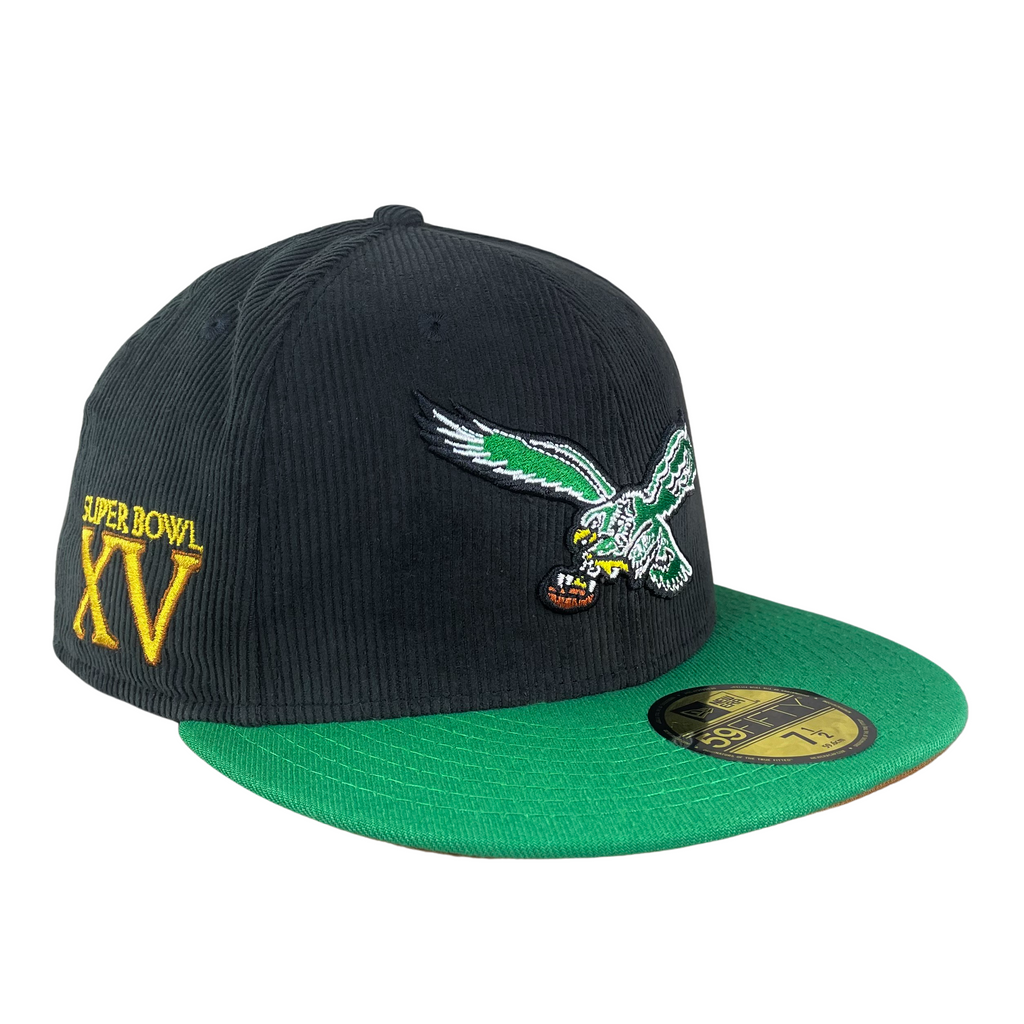 59FIFTY Philadelphia Eagles Black Kelly Green Peanut Super Bowl XV Pat Fan Treasures