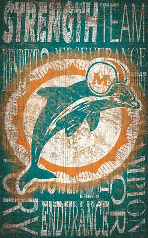 Miami Dolphins 11" x 19" Heritage Word Collage Wooden Sign