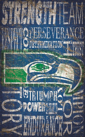 Seattle Seahawks 11" x 19" Heritage Word Collage Wooden Sign