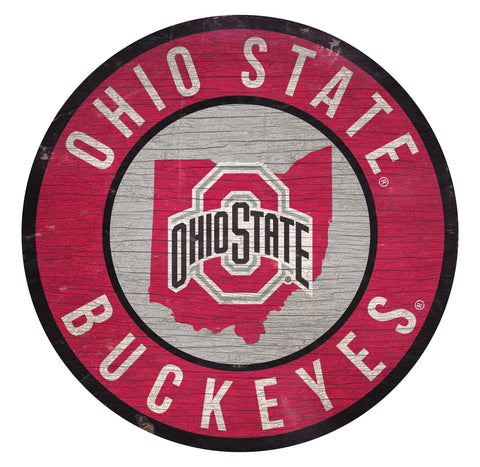 Ohio State Buckeyes 12" Circle with State Sign