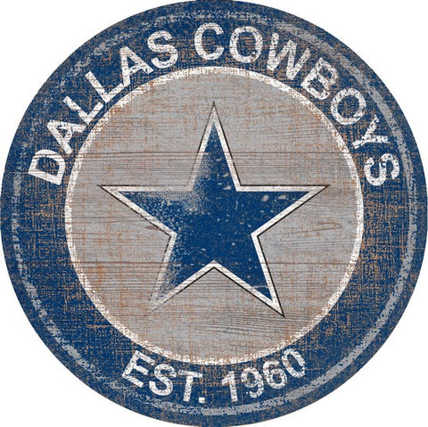 Dallas Cowboys Heritage Retro Round Logo Wooden Sign