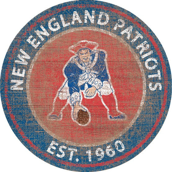 New England Patriots Heritage Retro Round Logo Wooden Sign