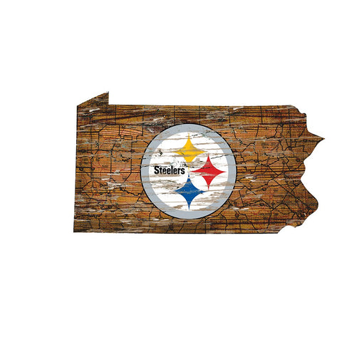 Pittsburgh Steelers Large State Cutout Wooden Sign