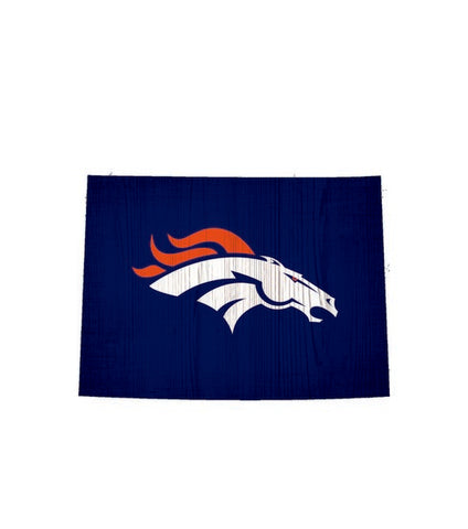Denver Broncos Team Color State Cutout Wooden Sign