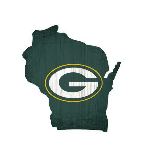 Green Bay Packers Team Color State Cutout Wooden Sign