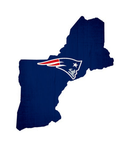 New England Patriots Team Color State Cutout Wooden Sign