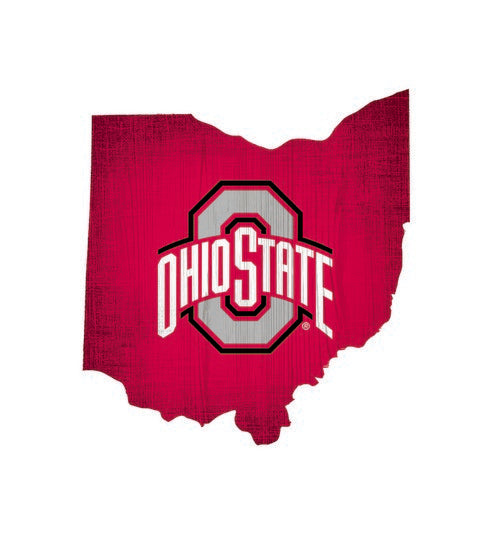 Ohio State Buckeyes Team Color State Cutout Wooden Sign