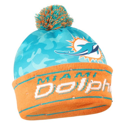 Miami Dolphins Puff Beanie Hat – Winter Knit Cap With Pom Pom – NFL Sideline Style