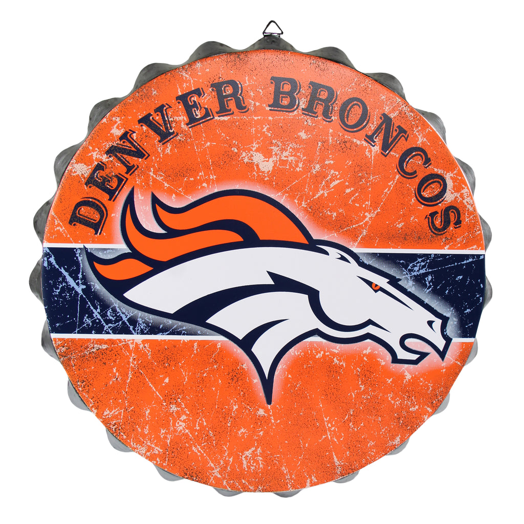 Denver Broncos Metal Distressed Bottle Cap Sign