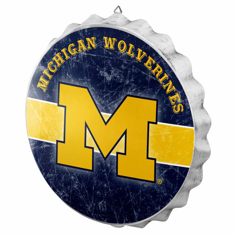 Michigan Wolverines Metal Distressed Bottle Cap Sign