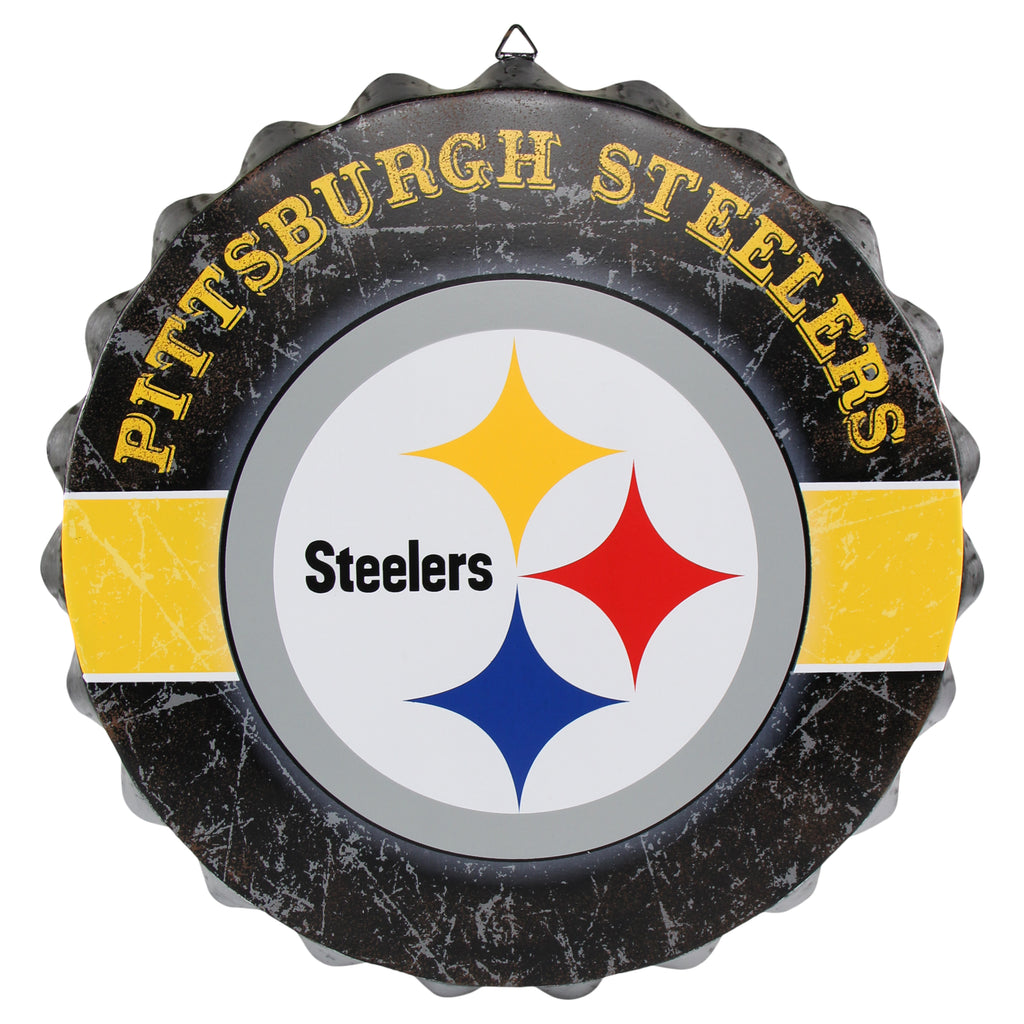 Pittsburgh Steelers Metal Distressed Bottle Cap Sign