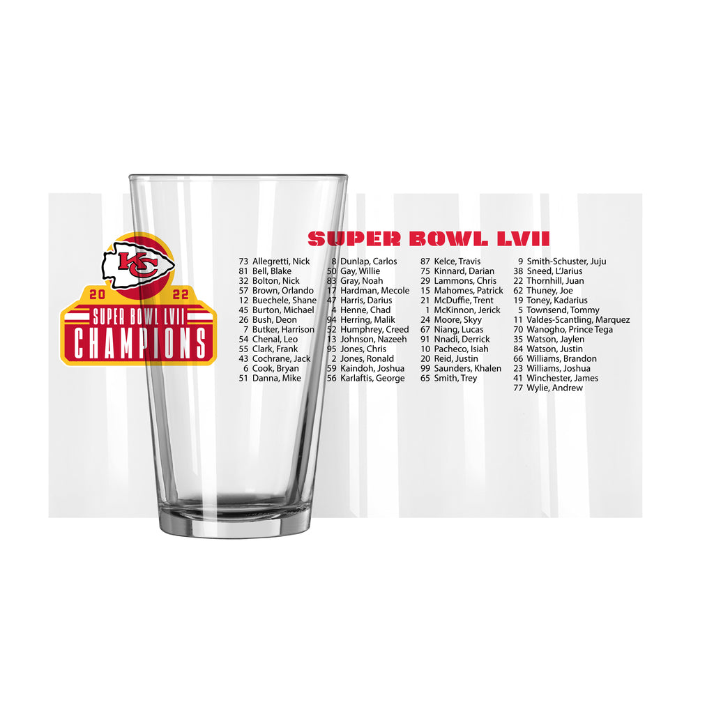 Kansas City Chiefs Super Bowl LVII Champions Roster 16oz Pint Glass