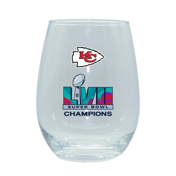 Kansas City Chiefs Super Bowl LVII Champions 15oz Stemless Wine Glass - Color Logo