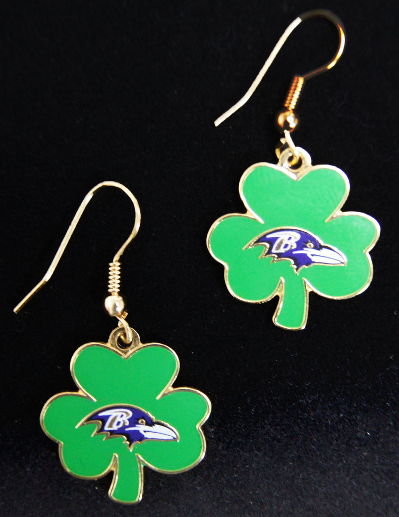 Baltimore Ravens J Hook Shamrock Earrings