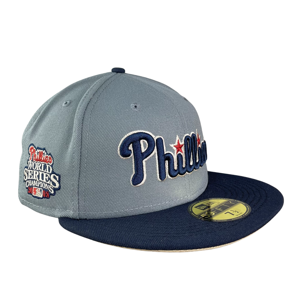59FIFTY Philadelphia Phillies Gray/Navy/Camel 2008 WS Champs Patch