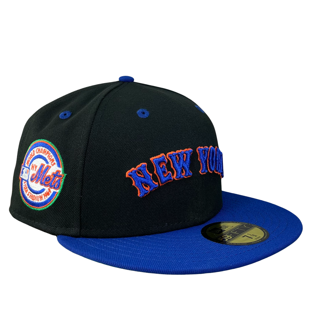 Black mets hat with blue brim sales