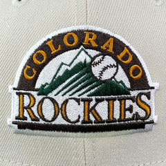 New Era 59FIFTY Sand Suede Colorado Rockies 10th Anniversary Patch Logo Rail Hat - Stone, Tan, Green Stone/Green / 8